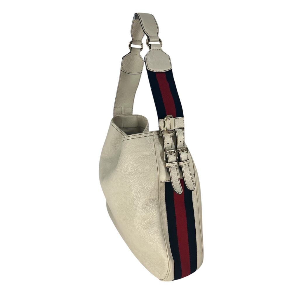 Gucci Vintage Web Leather Heritage Hobo Bag White Shoulder Bag - Picture 5 of 16